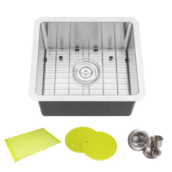 16 Gauge Stainless Steel 17 in. Undermount Bar Sink with Accessories