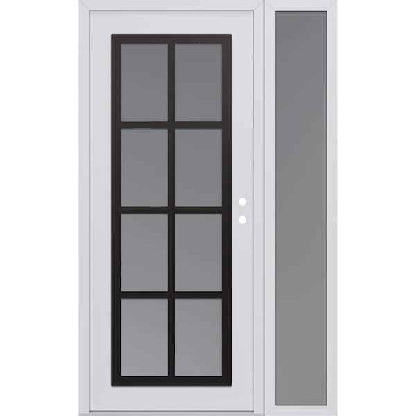 C16 48 in. x 80 in. Black P Left-Hand/Inswing Frosted Glass White/White Sidelite Steel Prehung Front Door