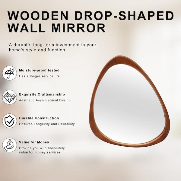 LuxHomez - 19 in. W x 24 in. H Irregular Natural Wood-Frame Wall Mirror, Distinctive Asymmetric Design