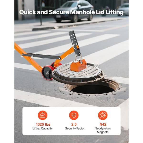 Magnetic Lid Lifter Dolly, 1320 lbs. Pulling Capacity, Steel Dolly with Heavy Duty Magnet Lift, Adjustable Handle