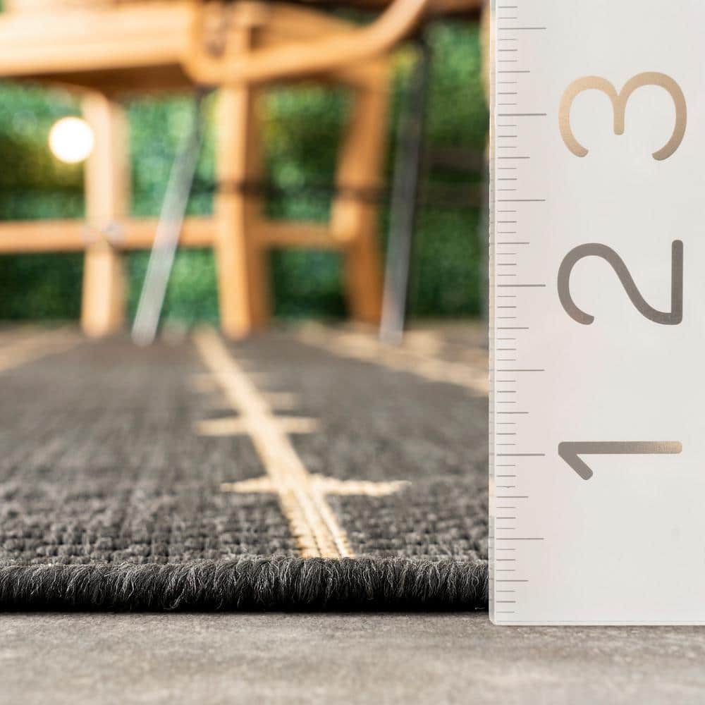 Charcoal Synthetic Reversible Rectangular Indoor/Outdoor Rug