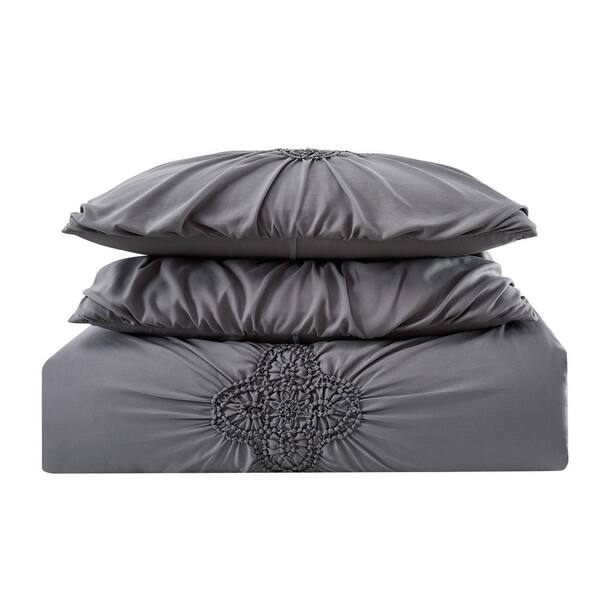 Christian Siriano Georgia Rouched 2-Piece Grey Twin XL Comforter Set  CS2982GYTX-1500 - The Home Depot