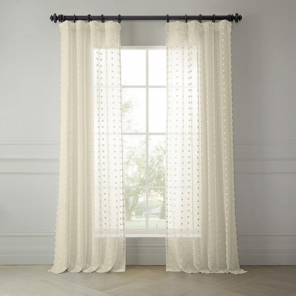 Strasbourg Dot Patterned Faux Linen Sheer Curtain - 50 in. W x 96 in. L Rod Pocket with Hook belt Single Window Panel