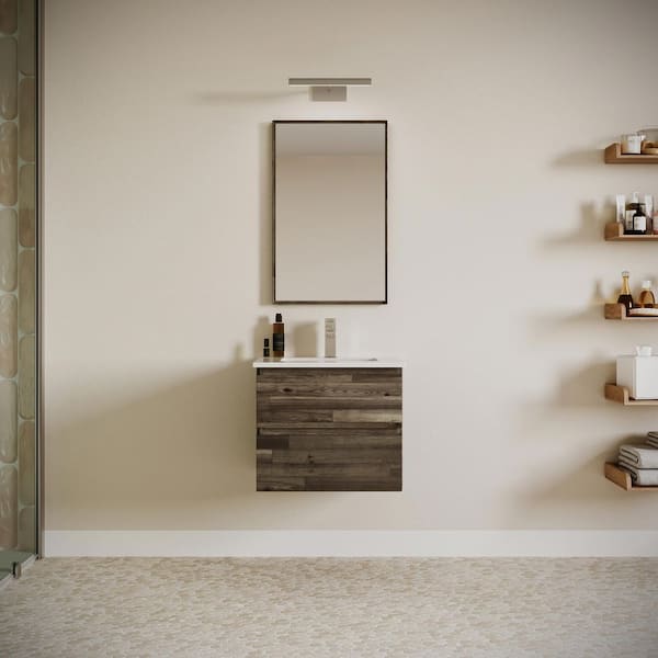 Fresca Formosa 24 in. Single Sink Wall Mount Acacia Bath Vanity with White Quartz Top, Undermount Ceramic Sink and Mirror