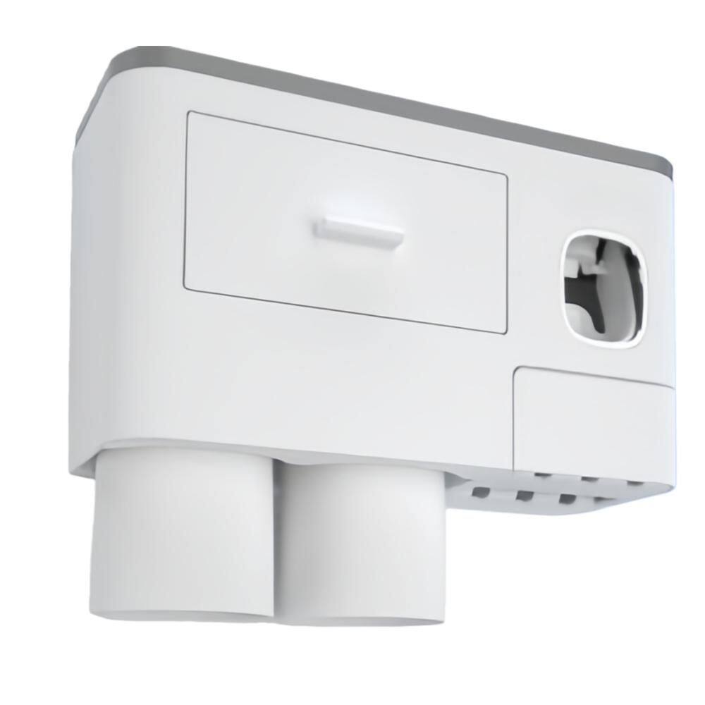 2 Cups Wall Mounted Toothbrush Holders with Toothpaste Dispenser, Large Capacity Tray, Cosmetic Drawer, White
