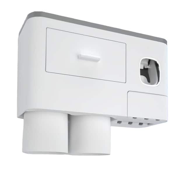 2 Cups Wall Mounted Toothbrush Holders with Toothpaste Dispenser, Large Capacity Tray, Cosmetic Drawer, White