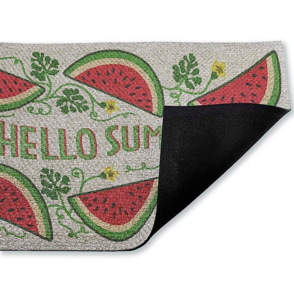 Hello Summer Watermelon Green 18 in. x 30 in. Polyester Non-Slip Outdoor Door Mat