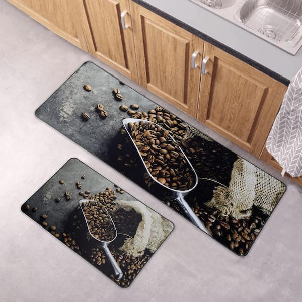 2 PCS Coffee Theme Kitchen Rugs and Mats Non Skid Washable Black Kitch –  Discounted-Rugs