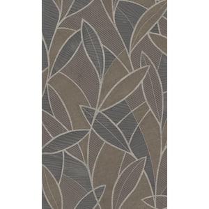 Graphite Leaf Motif with Outlines Tropical Textured Print Non-Woven Non-Pasted Textured Wallpaper 57 sq. ft.
