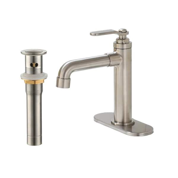 CASAINC 1.2 GPM Single Handle Single Hole Vessel Bathroom Faucet with Deckplate and Pop-Up Drain Kit in Brushed Nickel