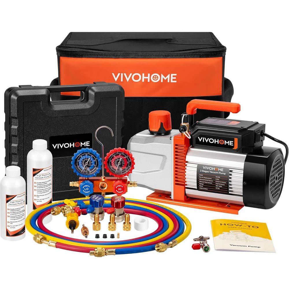 VIVOHOME 1/2 HP 5CFM 2 Stage HVAC Vacuum Pump and 3 Way Manifold