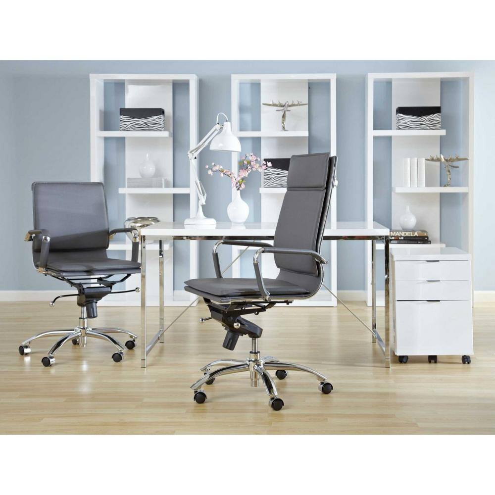 Gray High Back Leather Swivel Task Chair with Metal Base