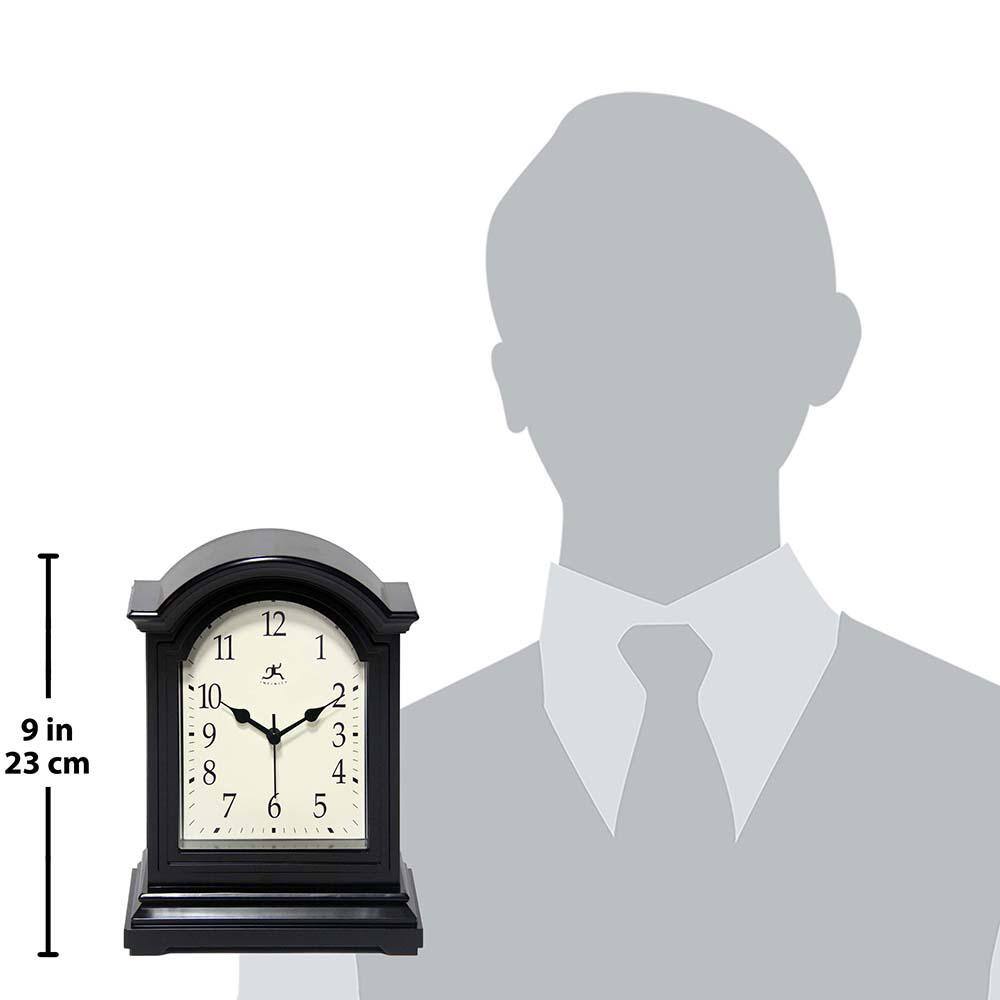 9" Black Plastic Grandfather-Inspired Tabletop Clock with Beige Face