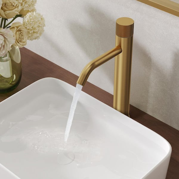 Single Handle Single Hole Bathroom Faucet with Valve in Brushed Gold (1-Pack)