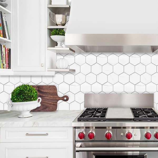 White 11.95 in. x 12.00 in. SPC Peel and Stick Backsplash Tile (1 sq. ft./pack)