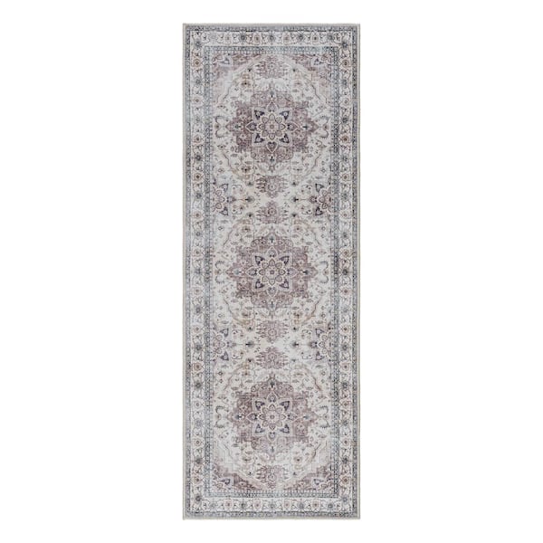 Gertmenian Soha Gray 2 ft. x 6 ft. Crystal Print Polyester Digitally Printed Runner Rug