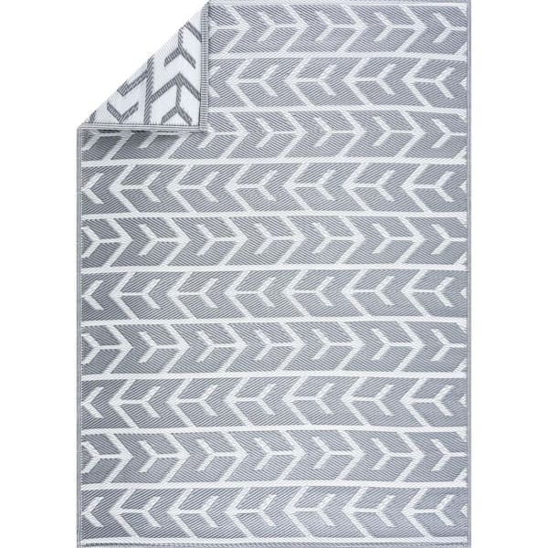 PLAYA RUG Gray and White 8 ft. X 10 ft. Size Amsterdam Design 100% Eco-friendly Lightweight Plastic Indoor/Outdoor Area Rug