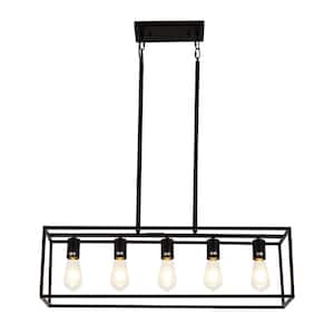 5-Light Black Modern Industrial Style Island Chandelier with Metal Shade for Kitchen with No Bulbs Included