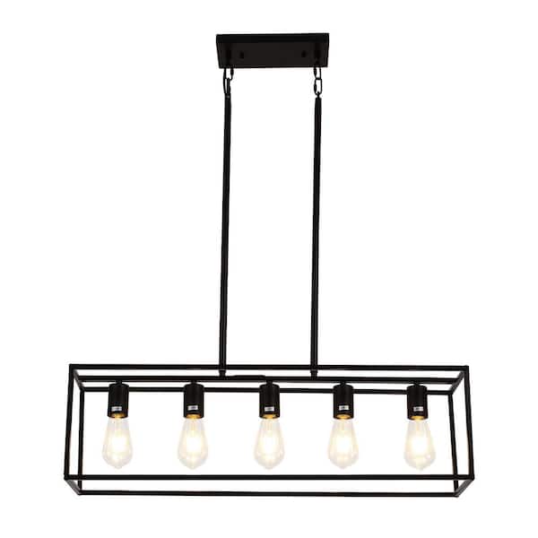 OUKANING 5-Light Black Modern Industrial Style Island Chandelier with Metal Shade for Kitchen with No Bulbs Included