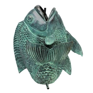 22 in. H Large Asian Dancing Fish Verdigris Piped Spitting Statue