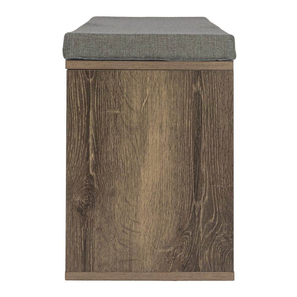 Ashwood Gray Linen Storage Bench with Lift-Top Lid and Cubbies