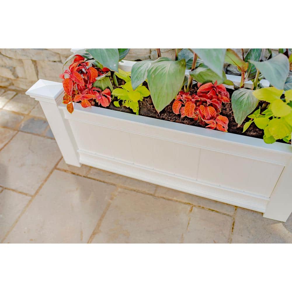 Windsor White Vinyl Outdoor Planter Box with Crown Molding