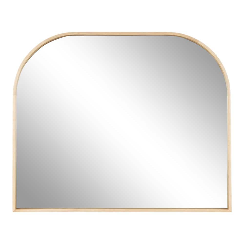 Round Gold Wood Vanity Mirror, 28x34 Inches