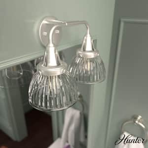 Cypress Grove 15.75 in. 2 Light Brushed Nickel Vanity Light with Clear Holophane Glass Shades Bathroom Light