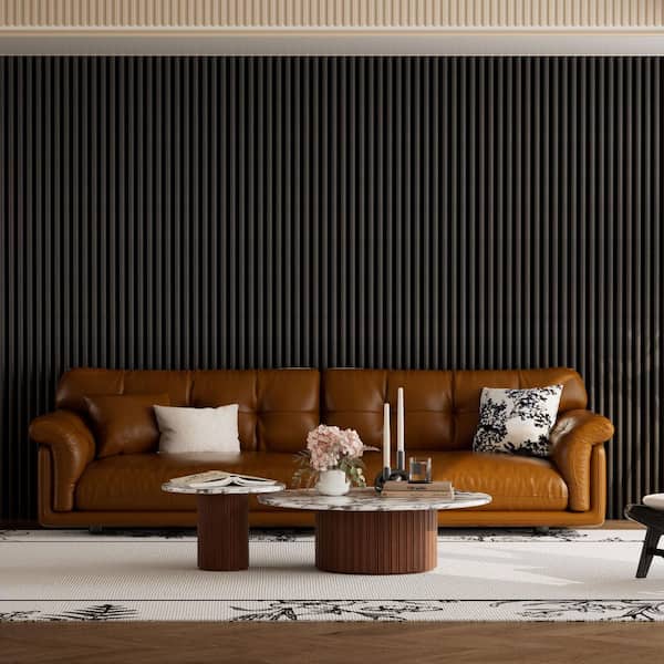 Black 0.83 in. x 1.97 ft. x 3.94 ft. Half Round Slat Acoustic Wall Panels Decorative Wall Paneling (4 Piece/31 sq. ft. )