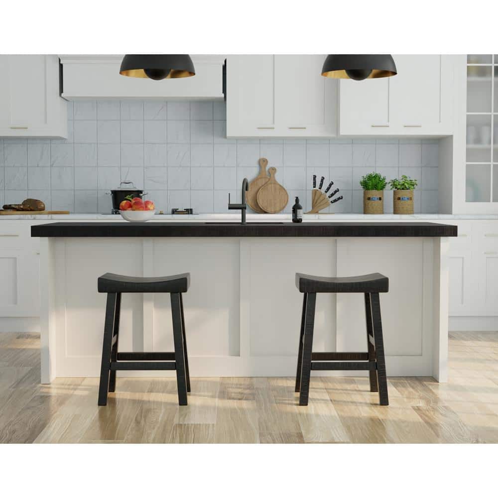 Espresso Solid Wood 28" Saddle Style Backless Counter Stool