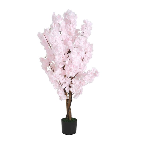 Madras 3.58 ft. Indoor Pink Artificial Cherry Blossom Tree With Black Plastic Pot