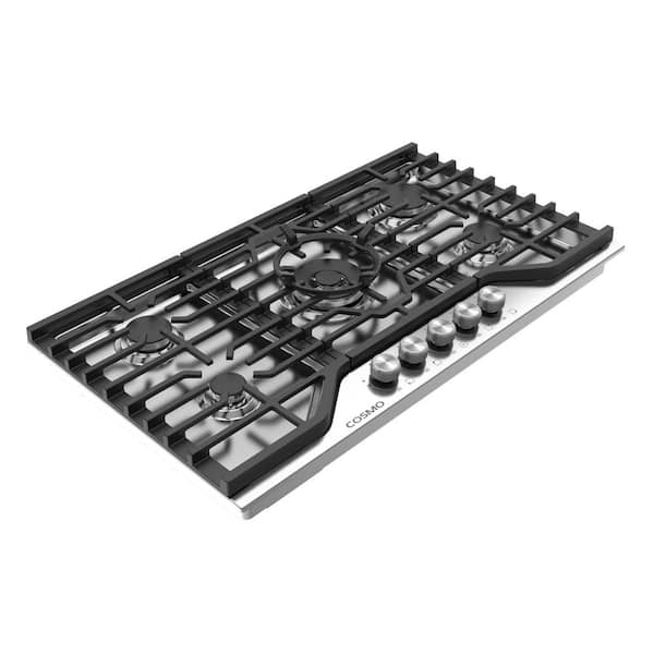 36 in. Vista Collection Drop-in Gas Cooktop with 5 Burners, Metal Knobs, Cast Iron Grates in Stainless Steel