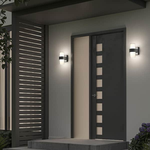 Colton 8.66 in. Matte Black 5CCT Integrated LED Hardwired Wall Exterior Light