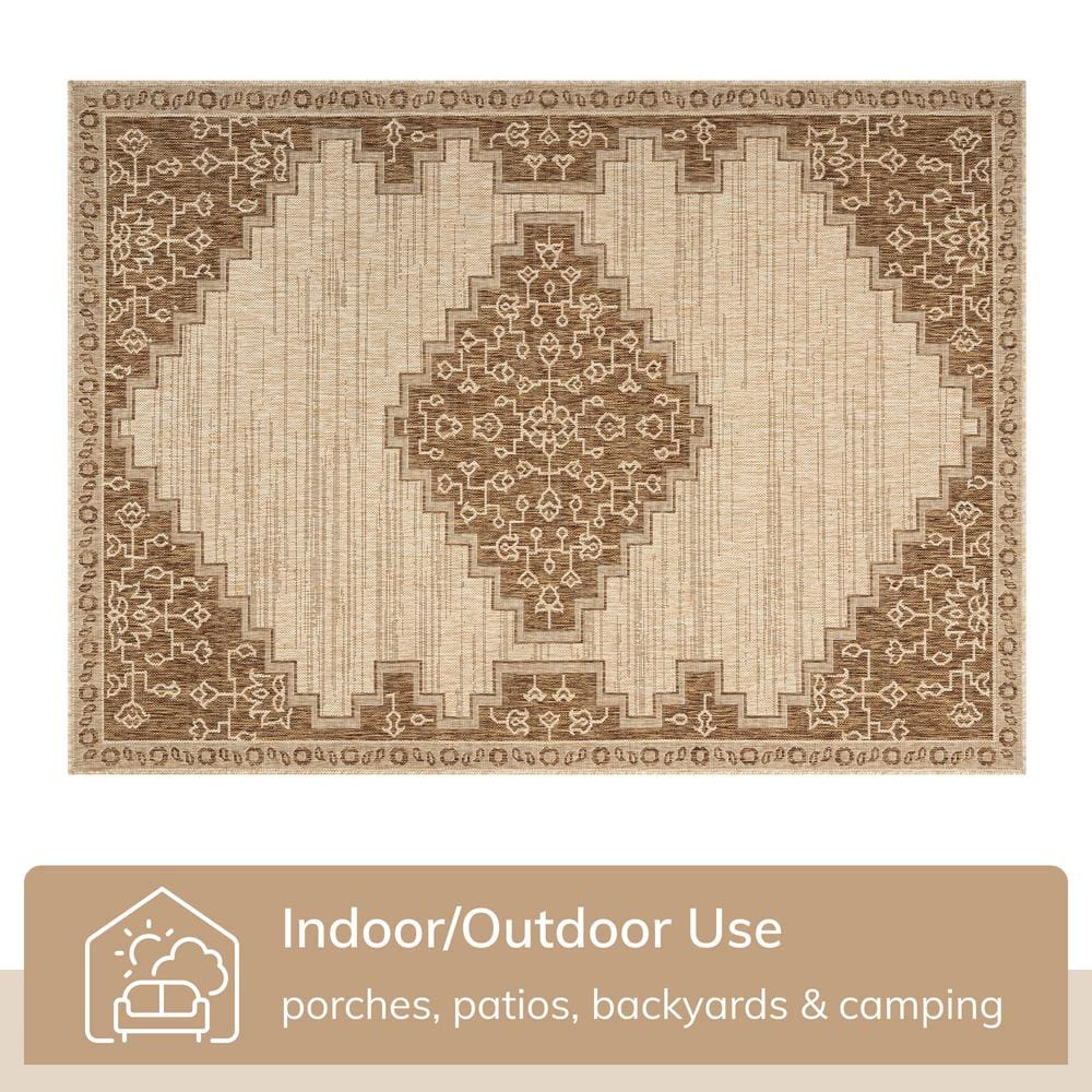 Medallion Elegance Brown Synthetic 5'3" x 7'3" Indoor/Outdoor Area Rug