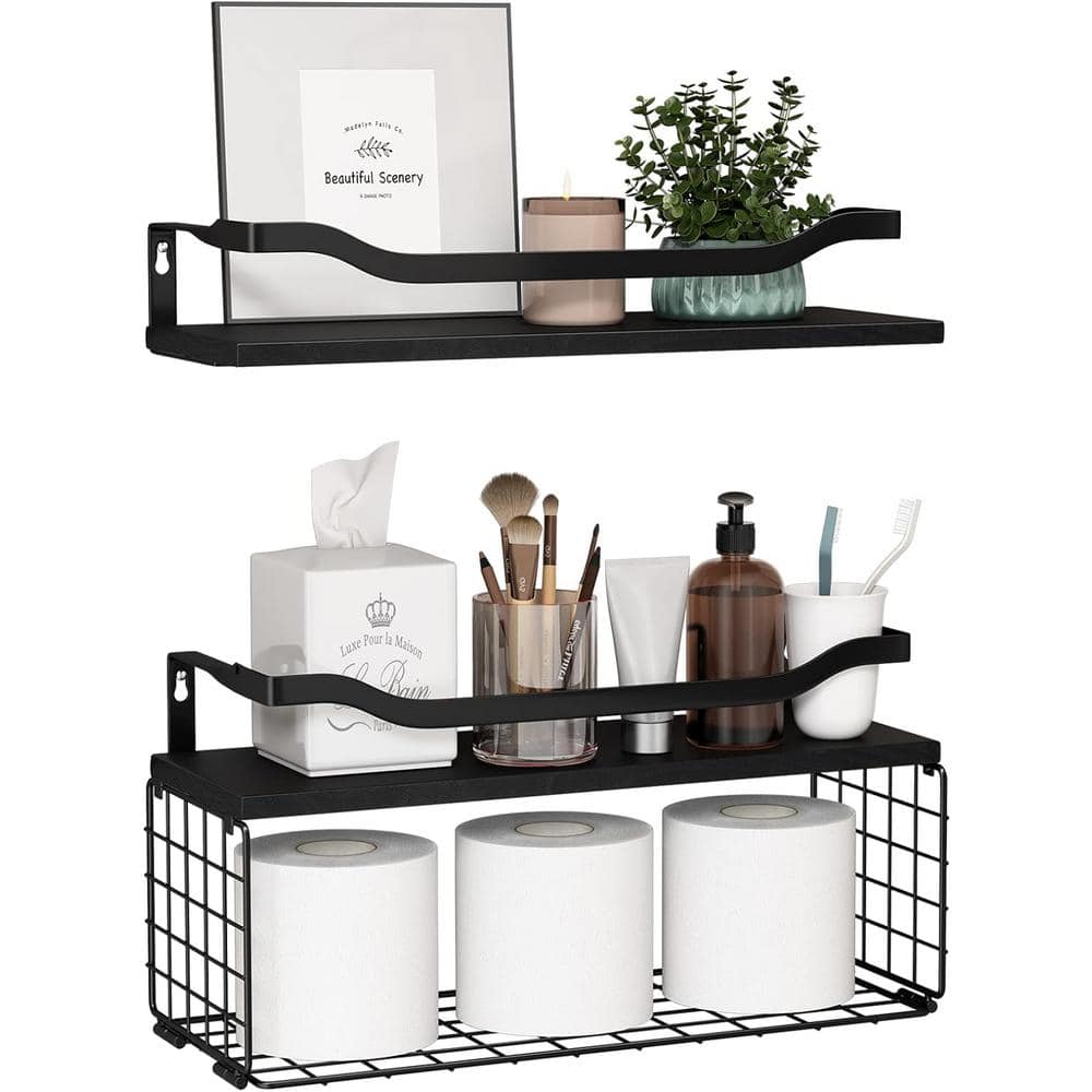 15.7 in. W x 6 in. D Decorative Wall Shelf, Black Bathroom Shelving with To