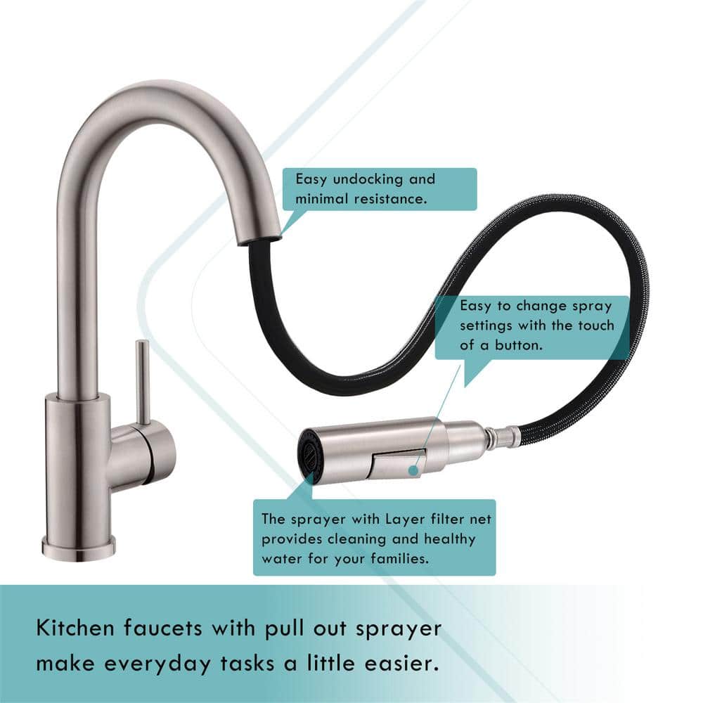 Brushed Nickel Stainless Steel Pull-Down Kitchen Faucet