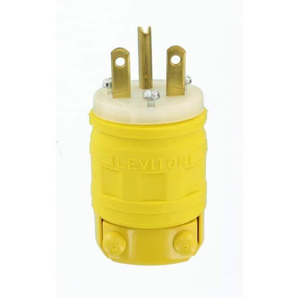 Leviton 15 Amp 250-Volt Dustguard Industrial Grade Grounding Plug, Yellow 1449