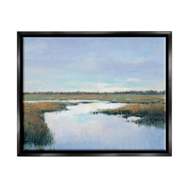 The Stupell Home Decor Collection Rural River Horizon Landscape Design by Tim OToole Floater Framed Nature Art Print 31 in. x 25 in.