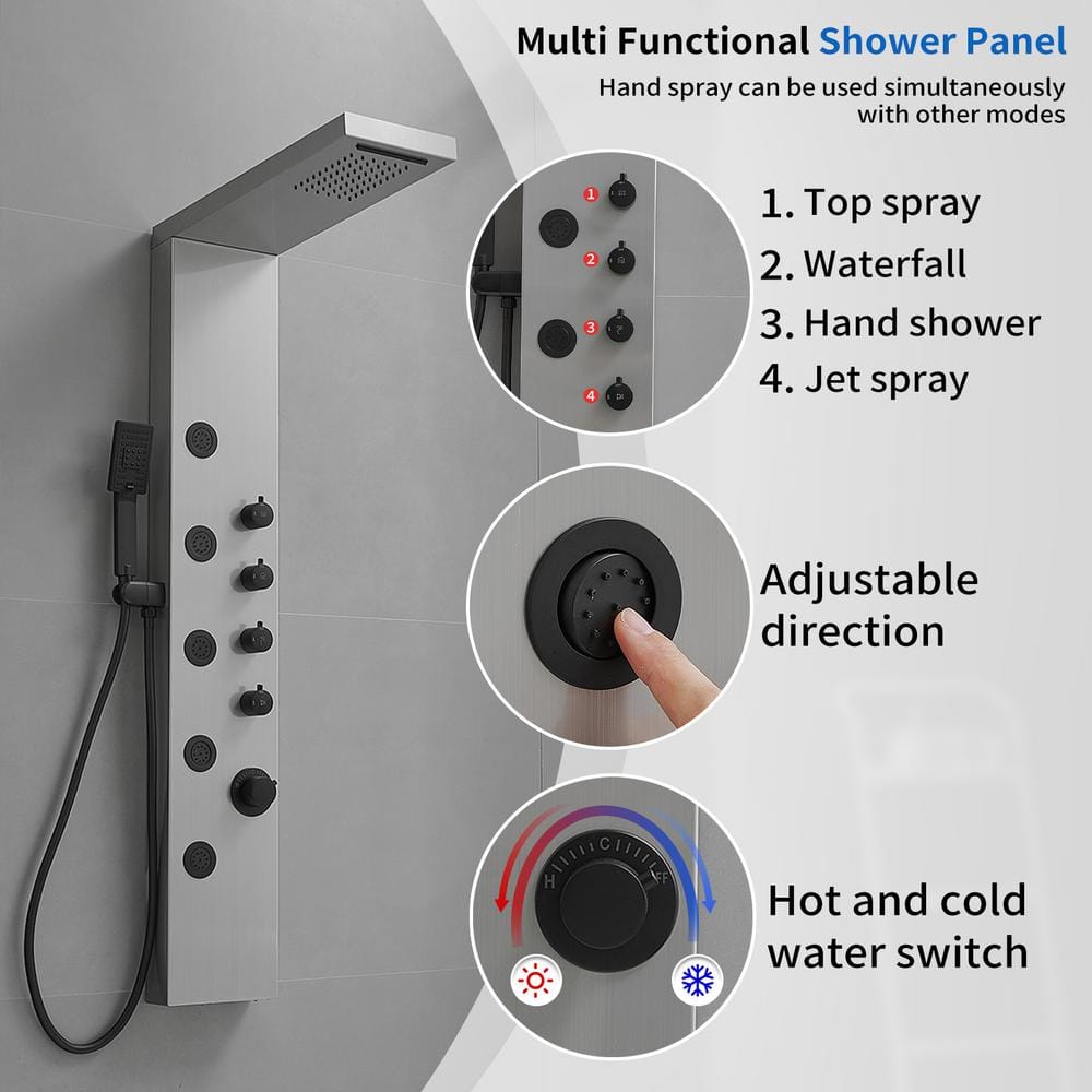 Black Nickel 5-Jet Rainfall Shower Panel System with Handheld Shower