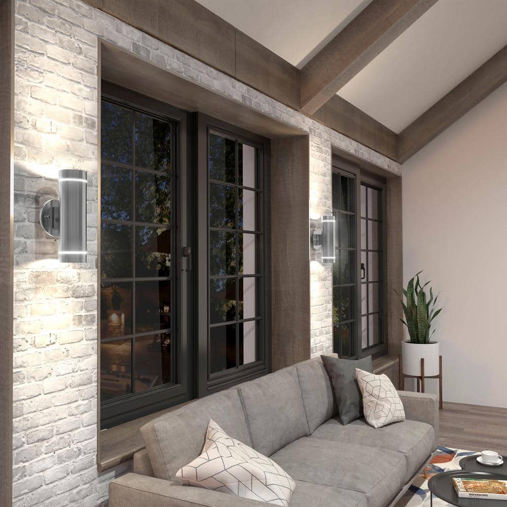 Modern Stainless Steel Cylinder Wall Sconce with Frosted Glass