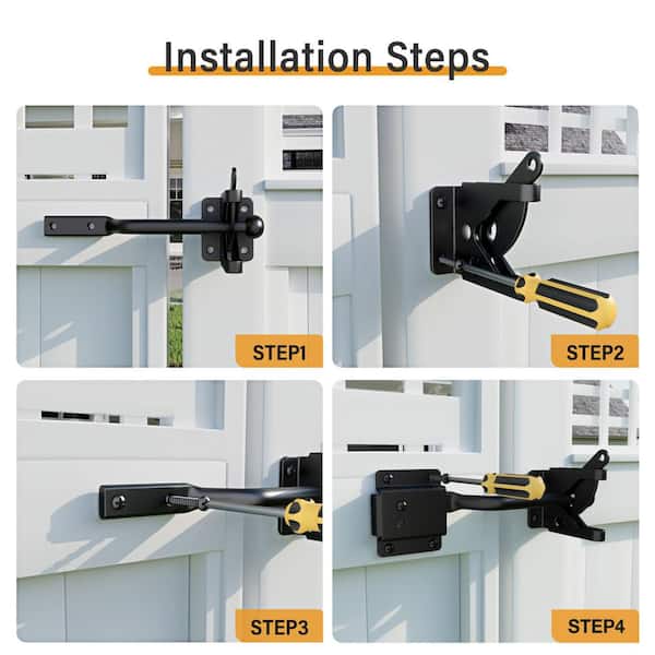 WINSOON 5.8 in. Black Iron Self-Adjusting Gate Latch with Screws
