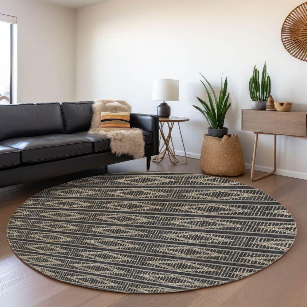 Mayfield Premium Machine Washable Abstract AMF1029 Black 8 ft. x 8 ft. Round Rug price history on PriceWatchPro