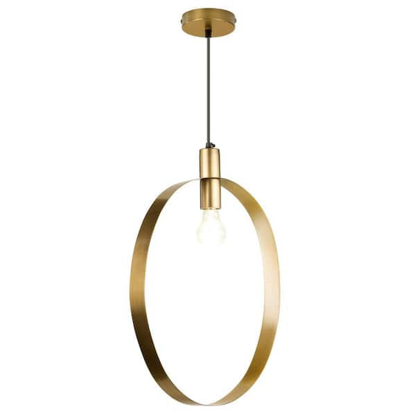 Stanley 40-Watt 1-Light Gold Oval Shaded Pendant Light with Metal Shade