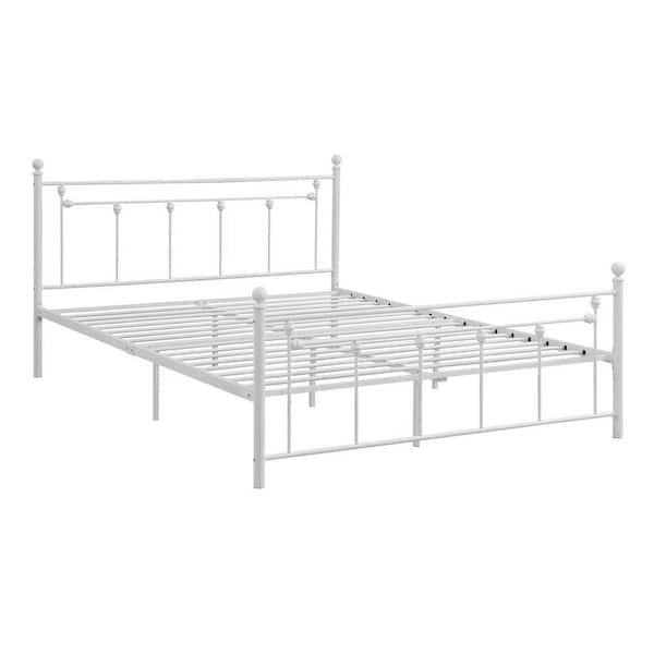 White Queen Size Metal Bed Frame, White Metal Queen Headboard And Footboard