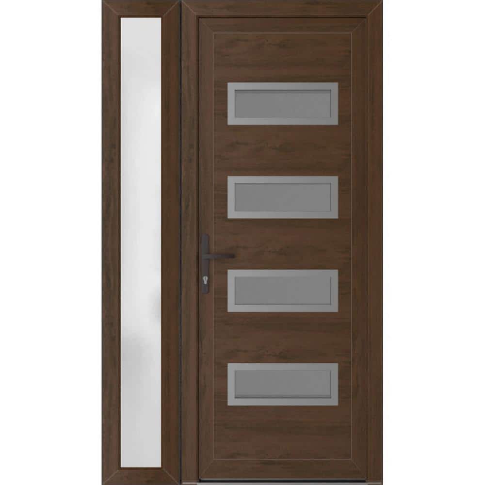 52 in. x 80 in. Right-hand/Inswing Mirrored Glass Walnut Steel Prehung Front Door with Hardware price history on PriceWatchPro
