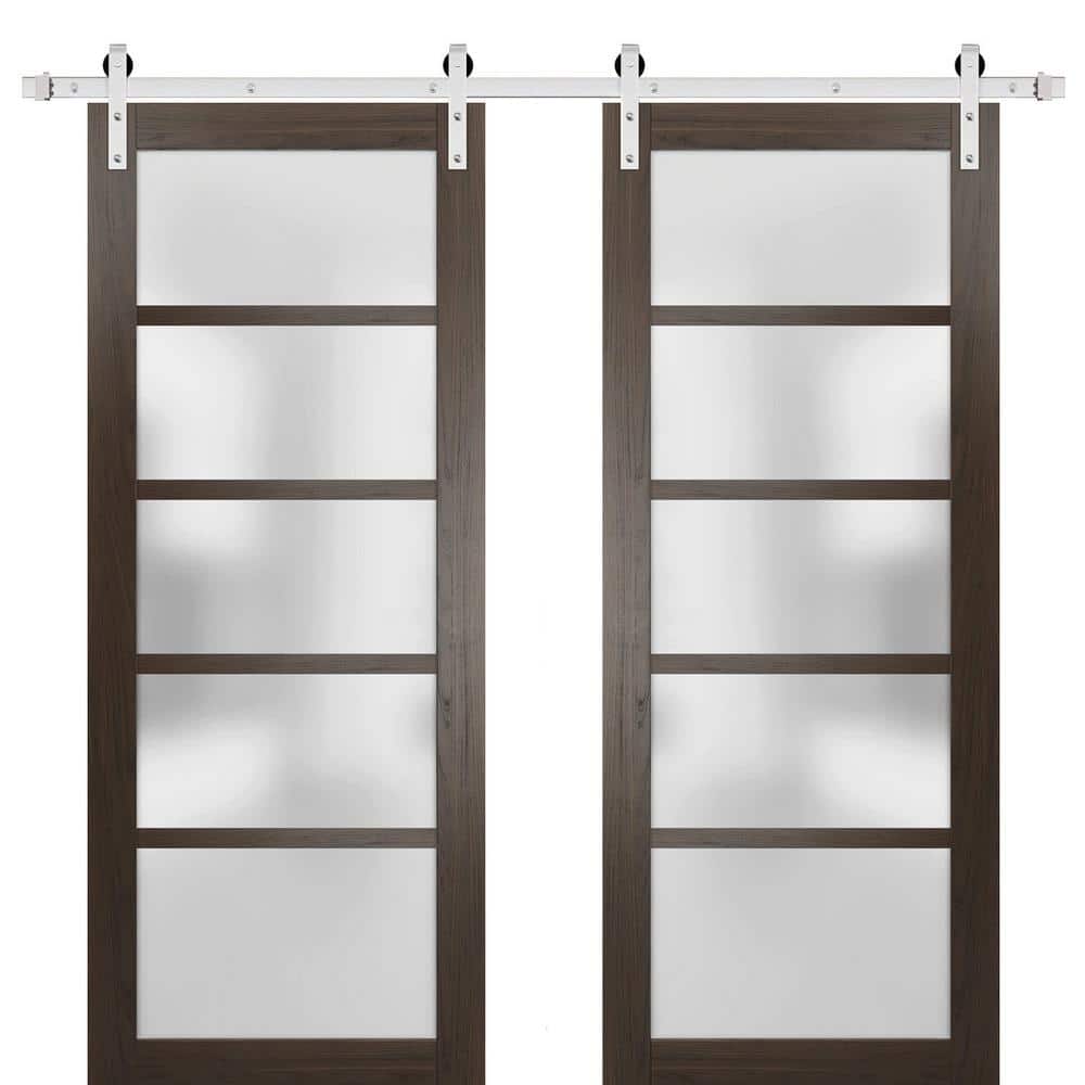 Assemble Required 36 in. x 96 in. 2 Panel Frosted Glass Chocolate Ash Solid Wood Sliding Barn Door with Hardware Kit price history on PriceWatchPro