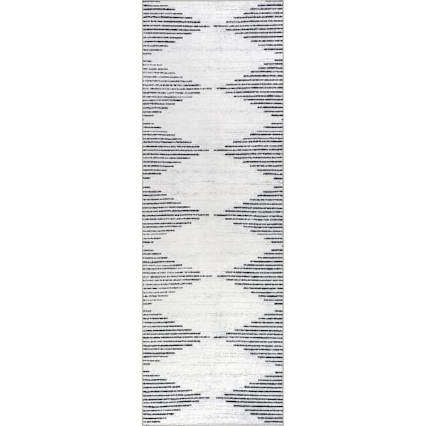Diamond Pinstripes Spill Proof Washable White 2.6 ft. x 6 ft. Indoor Area Rug