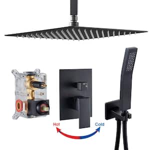 Single Handle 1-Spray 12 in. Ceiling Mount Shower Faucet 1.8 GPM with Pressure Balance in. Black (Valve Included)