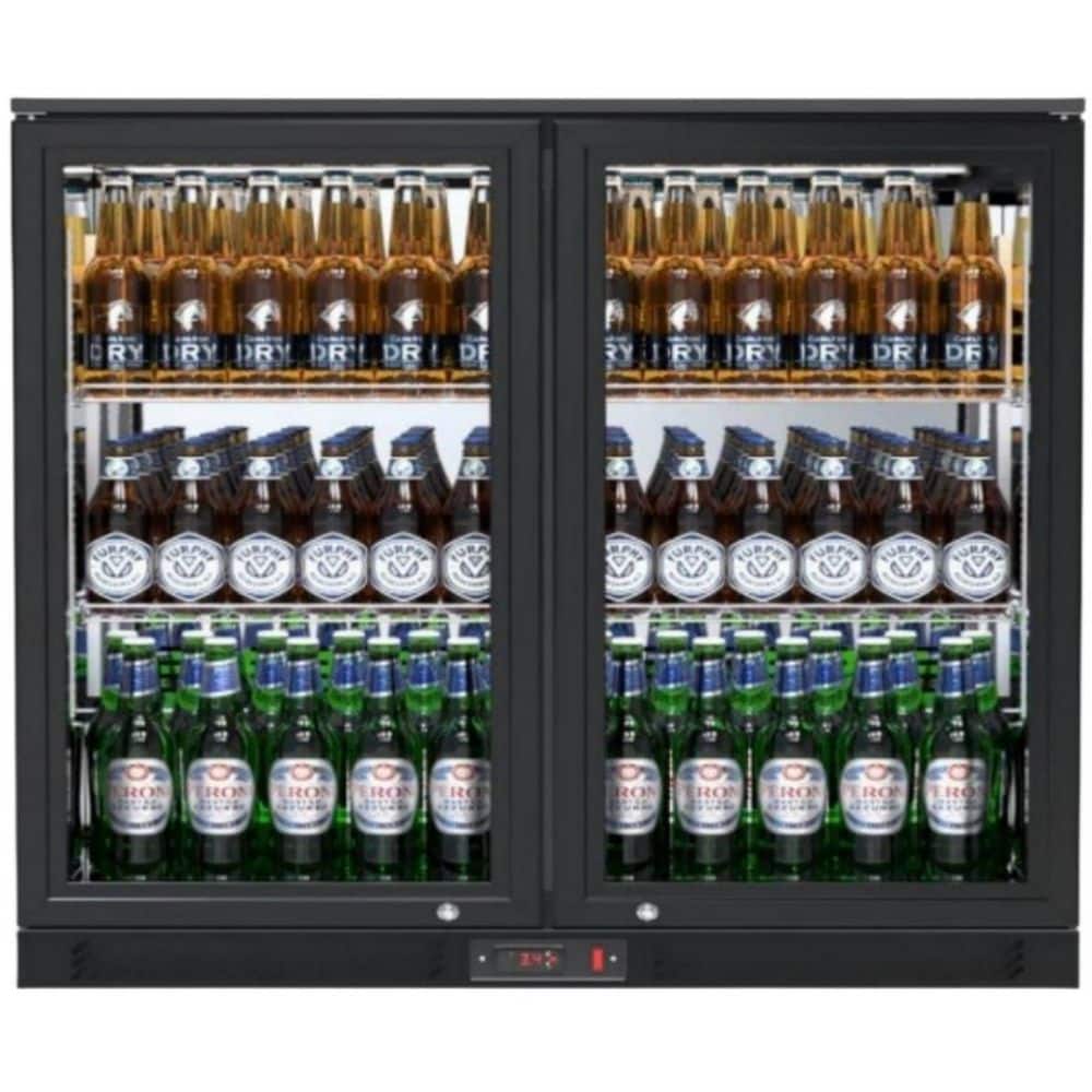 35 in. 7.4 cu. ft. 2 Glass Door Counter Height Back Bar Cooler Refrigerator with LED Lighting in Black