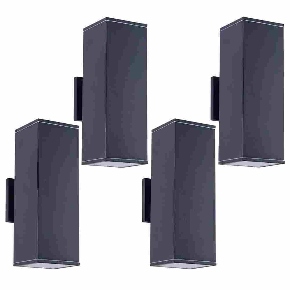 (4-Pack) 12 in. 2-Light Outdoor/Indoor Black Square Outdoor Porch Wall Sconce with Aluminum Shade, Waterproof price history on PriceWatchPro